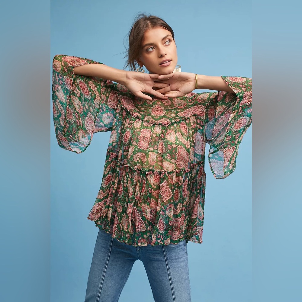 NE QUITTEZ PAS by ANTHROPOLOGIE NWOT Tiered Chiffon Blouse